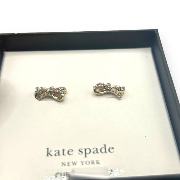 NEW Kate Spade Gold Pave Mini Bow Stud Earrings Gold Mini Preppy Girly Jewelry - Picture 6 of 9